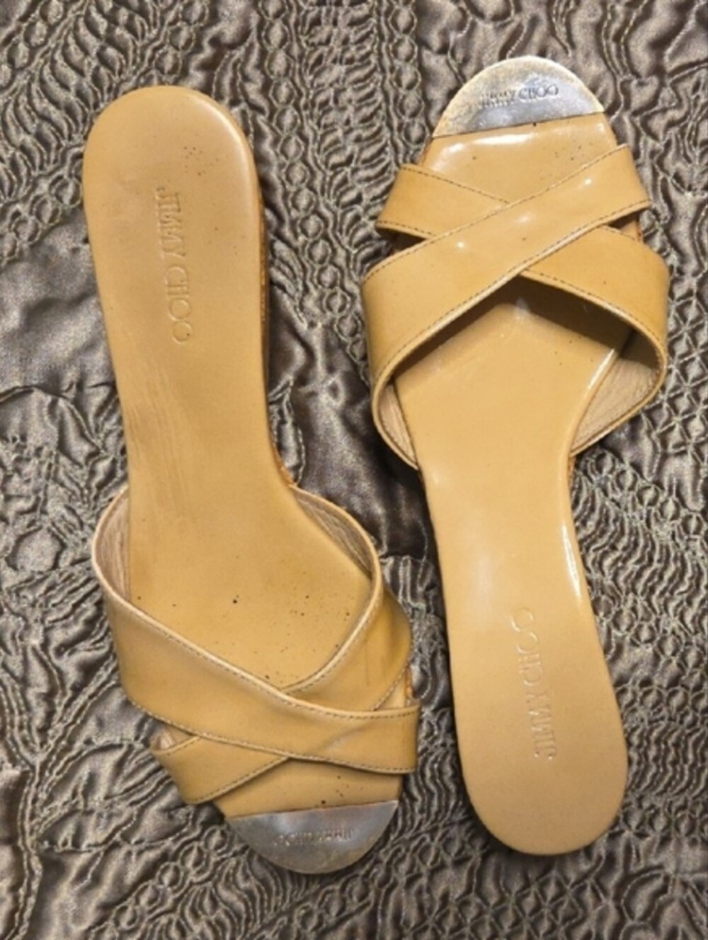Jimmy Choo Tan Crossover Leather Slide Mules